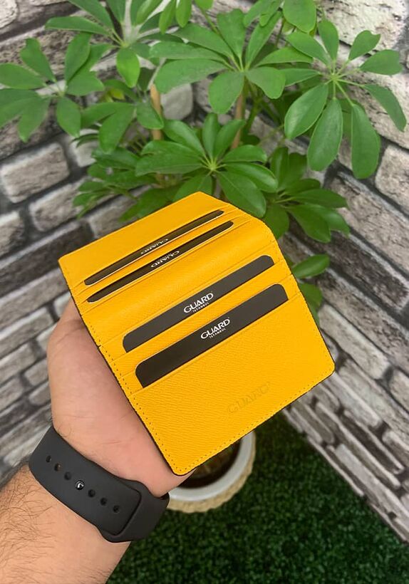 Guard Yellow Saffiano Paste Design Leather Card Holder