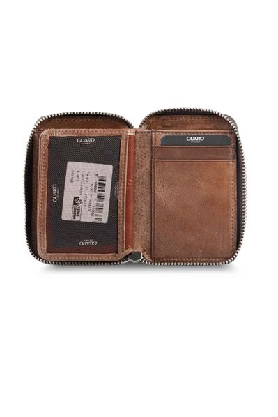 Guard Zipper Antique Brown Leather Mini Wallet - Thumbnail