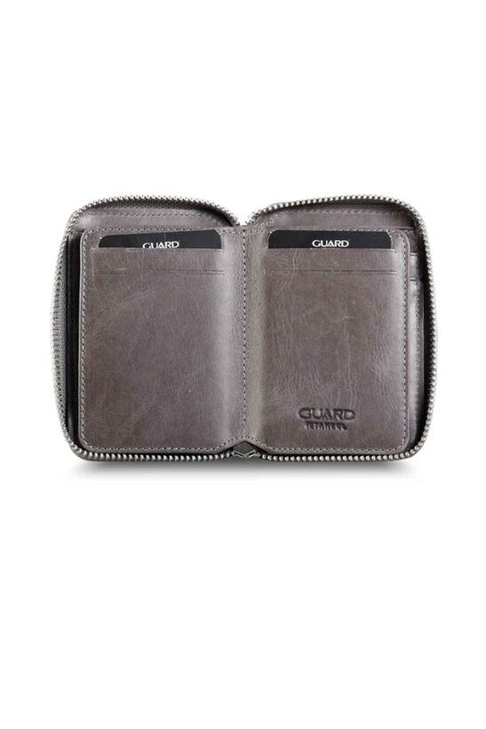 Guard Zipper Antique Gray Leather Mini Wallet