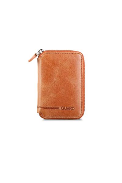 Guard Zipper Antique Tan Leather Mini Wallet - Thumbnail