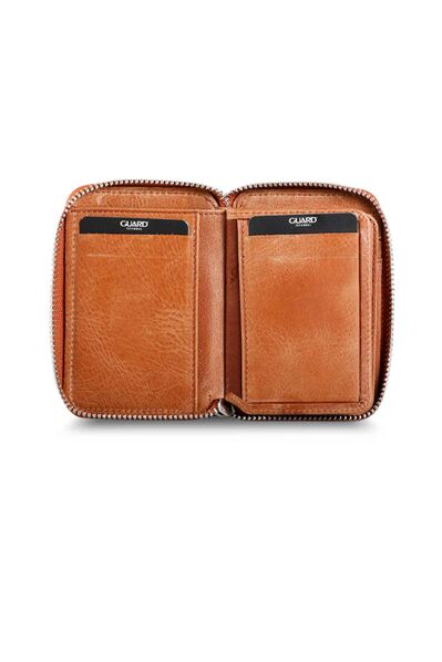 Guard Zipper Antique Tan Leather Mini Wallet - Thumbnail