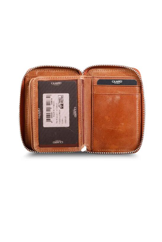 Guard Zipper Antique Tan Leather Mini Wallet