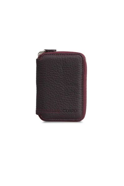 Guard Zip Burgundy Leather Mini Wallet - Thumbnail