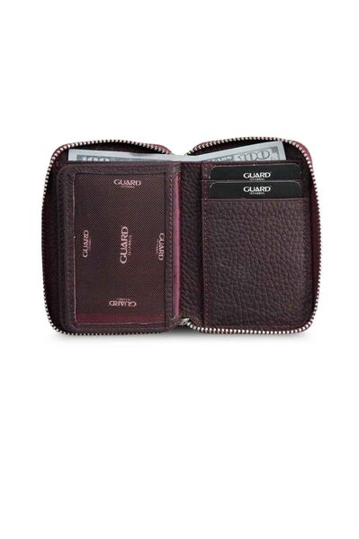 Guard Zip Burgundy Leather Mini Wallet - Thumbnail