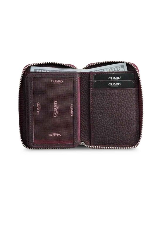 Guard Zip Burgundy Leather Mini Wallet