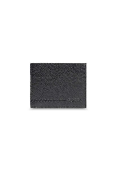 Guard Zippered Black Leather Men's Wallet with Coin Entry - Thumbnail
