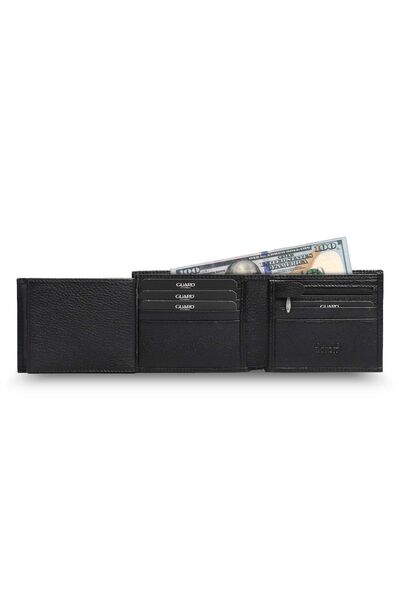 Guard Zippered Black Leather Men's Wallet with Coin Entry - Thumbnail