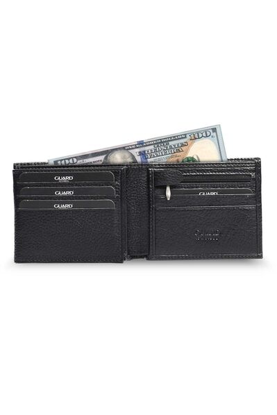 Guard - Guard Zippered Black Leather Men's Wallet with Coin Entry (1)