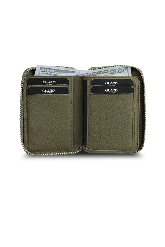 Guard Zippered Green Leather Mini Wallet