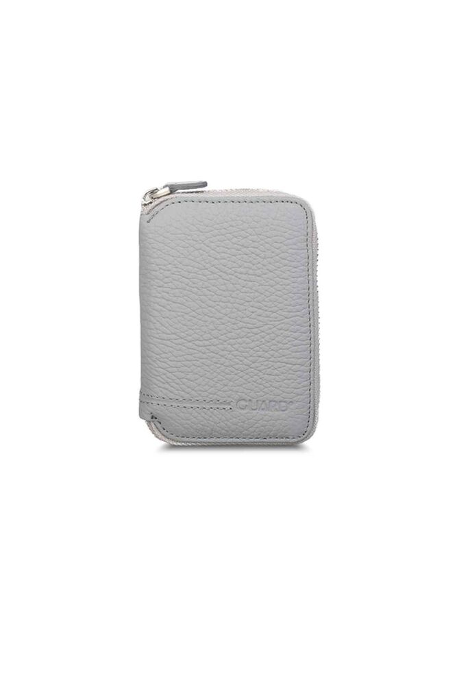 Zippered Gray Leather Mini Wallet