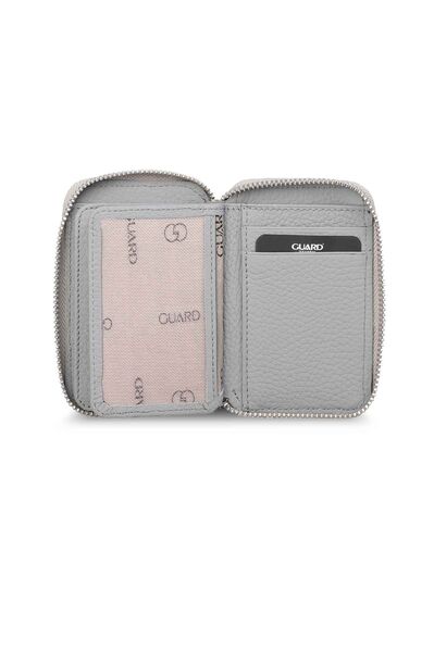 Guard Zipper Gray Leather Mini Wallet - Thumbnail