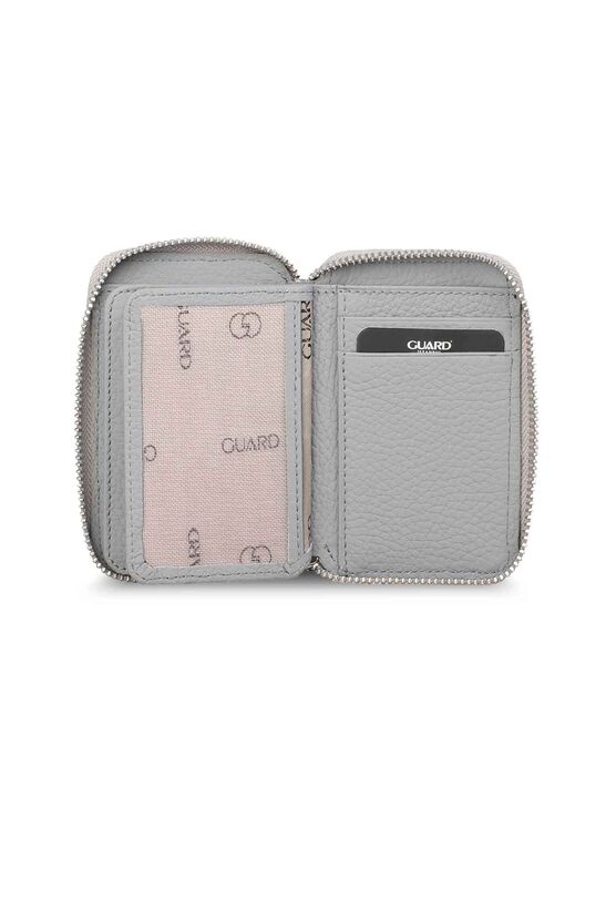 Guard Zipper Gray Leather Mini Wallet