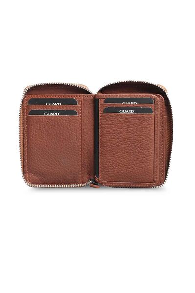 Guard Zippered Tan Leather Mini Wallet - Thumbnail