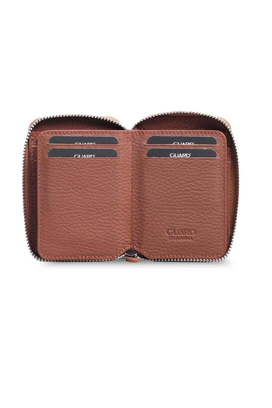 Guard Zippered Tan Leather Mini Wallet