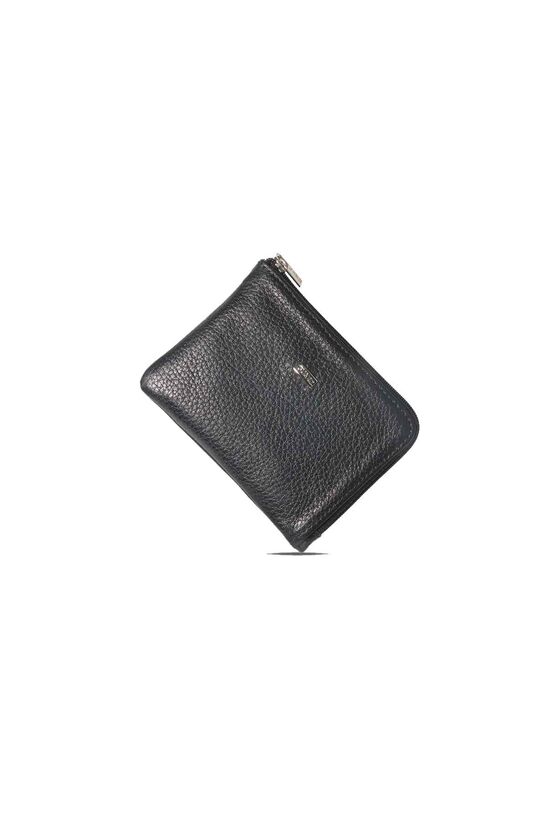 Slim Black Unisex Leather Wallet With Guard Zipper