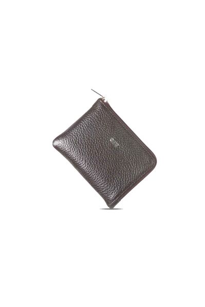 Guard Zipper Slim Brown Unisex Leather Wallet - Thumbnail