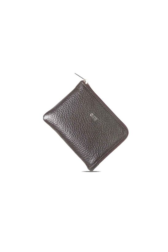 Guard Zipper Slim Brown Unisex Leather Wallet