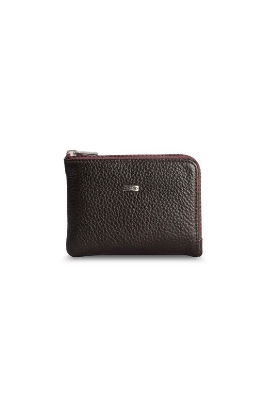 Guard Zipper Slim Brown Unisex Leather Wallet