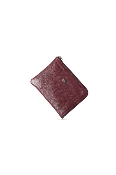 Guard Zipper Slim Burgundy Unisex Leather Wallet - Thumbnail