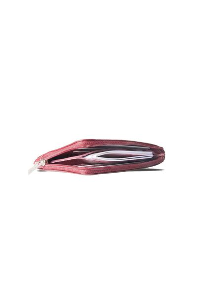 Guard Zipper Slim Burgundy Unisex Leather Wallet - Thumbnail