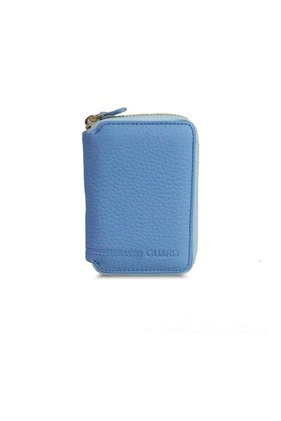 Guard Zippered Turquoise Leather Mini Wallet - Thumbnail