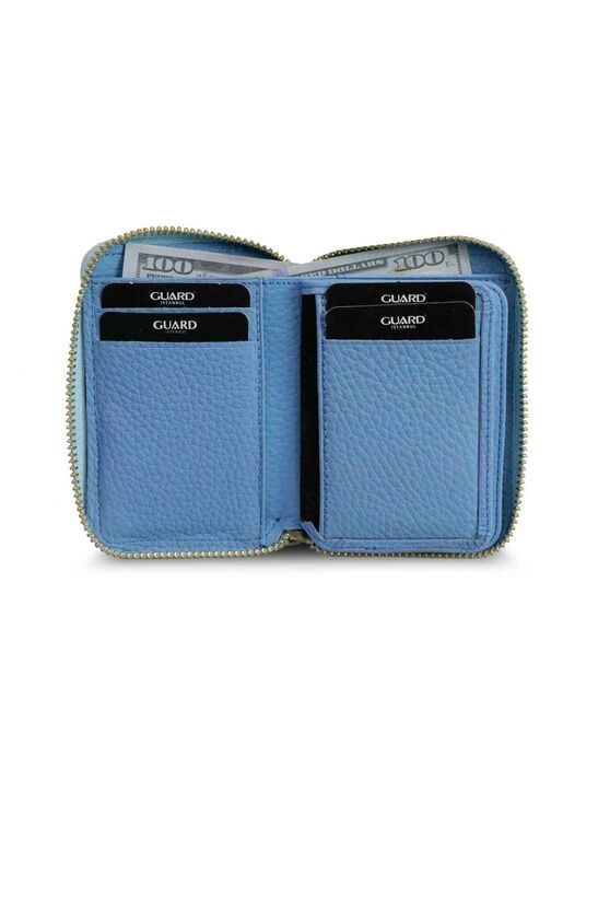 Guard Zippered Turquoise Leather Mini Wallet